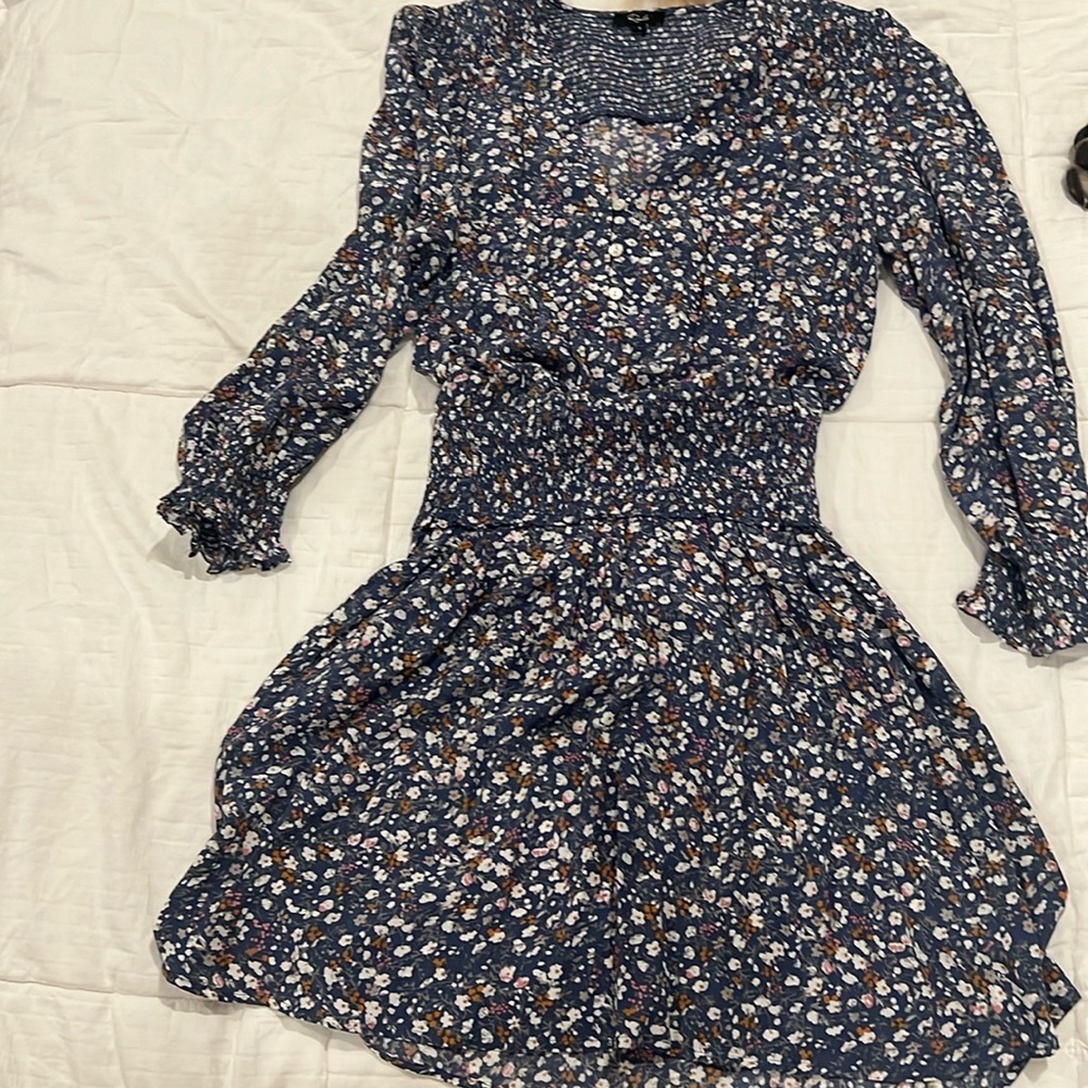 Rails Navy Floral Smocked Waist Mini Dress